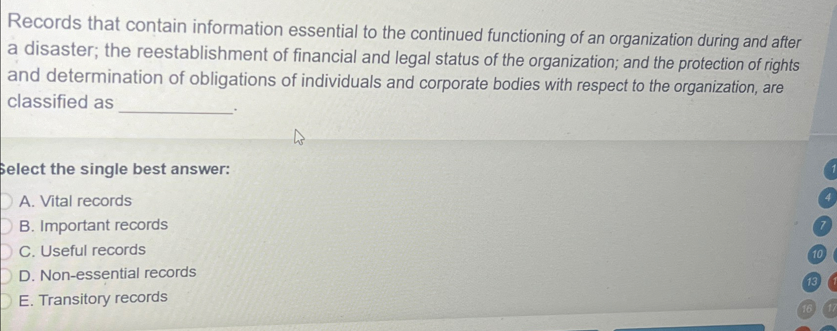 Solved Records that contain information essential to the | Chegg.com