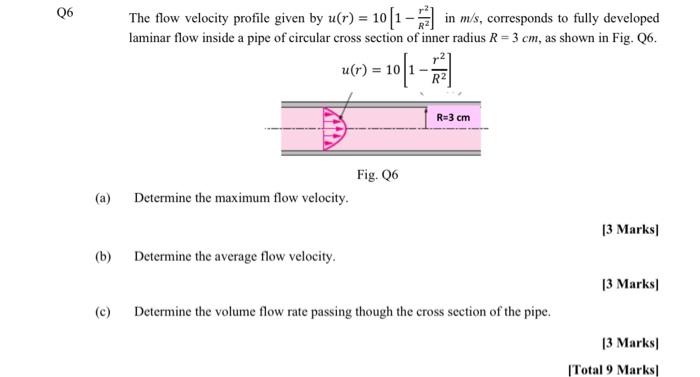 Solved 06 The flow velocity profile given by u(r) = 10[1-in | Chegg.com