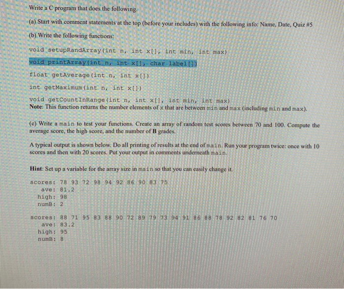 Solved Write a C program that does the following. (a) Start | Chegg.com