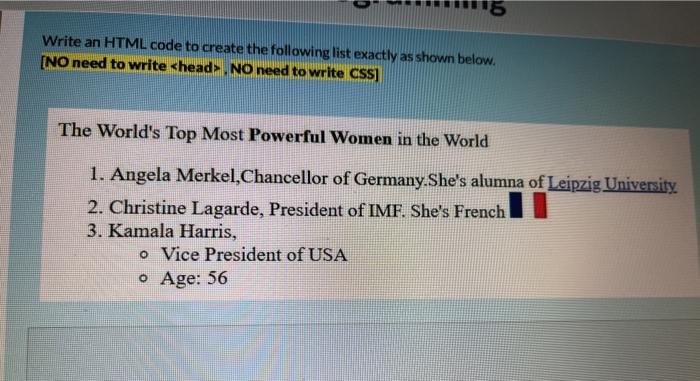 Solved 6 Write an HTML code to create the following list | Chegg.com