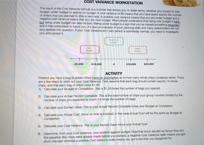 Solved COST VARIANCE WORKSTATION The result of the Cost | Chegg.com