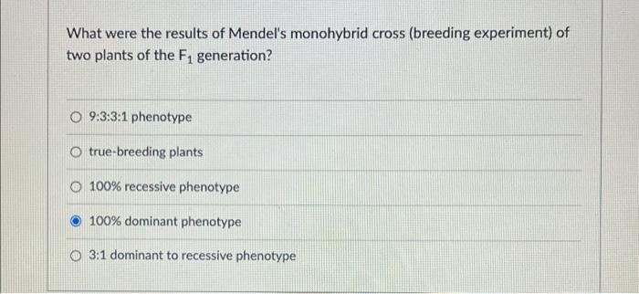 Solved What Were The Results Of Mendels Monohybrid Cross