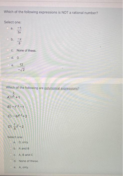 Solved Which of the following expressions is NOT a rational | Chegg.com