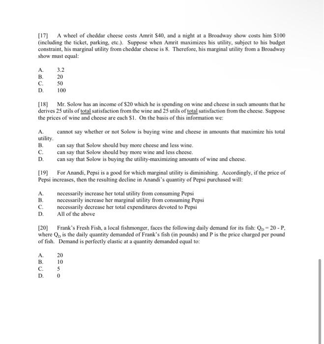 Solved [17] A wheel of cheddar cheese costs Amrit S40, and a