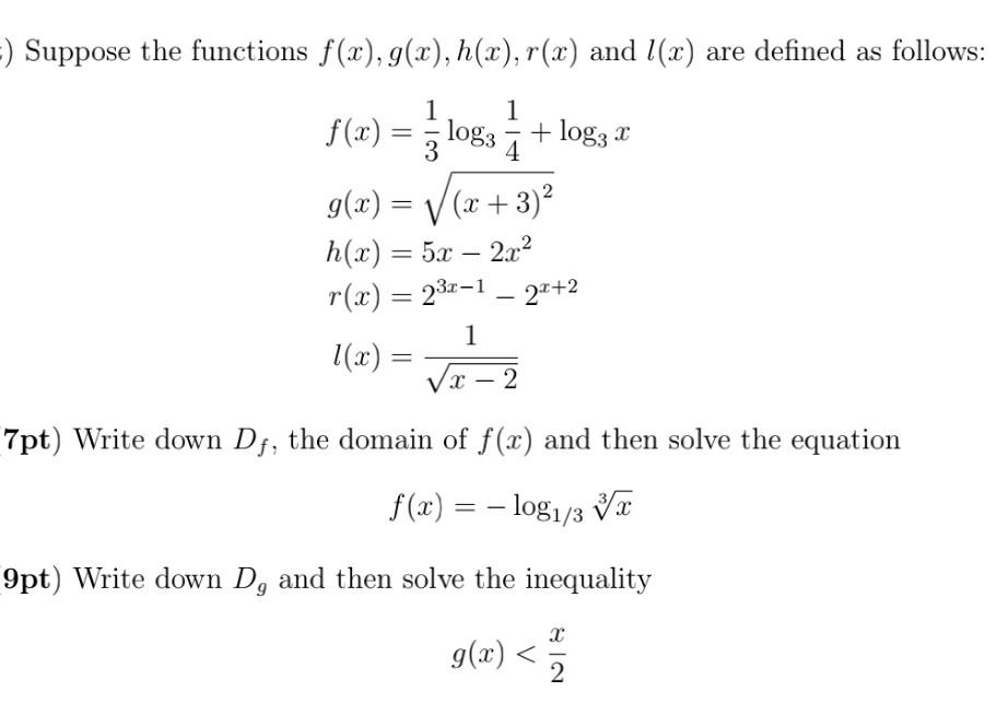 Solved Suppose The Functions F(x),g(x),h(x),r(x) And L(x) | Chegg.com