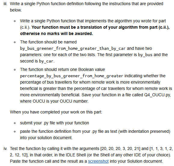 iii. Write a single Python function definition | Chegg.com