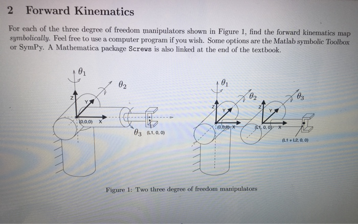 Solved 2 Forward Kinematics For each of the three degree of | Chegg.com