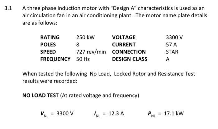 Solved 3.1 A three phase induction motor with "Design A" | Chegg.com