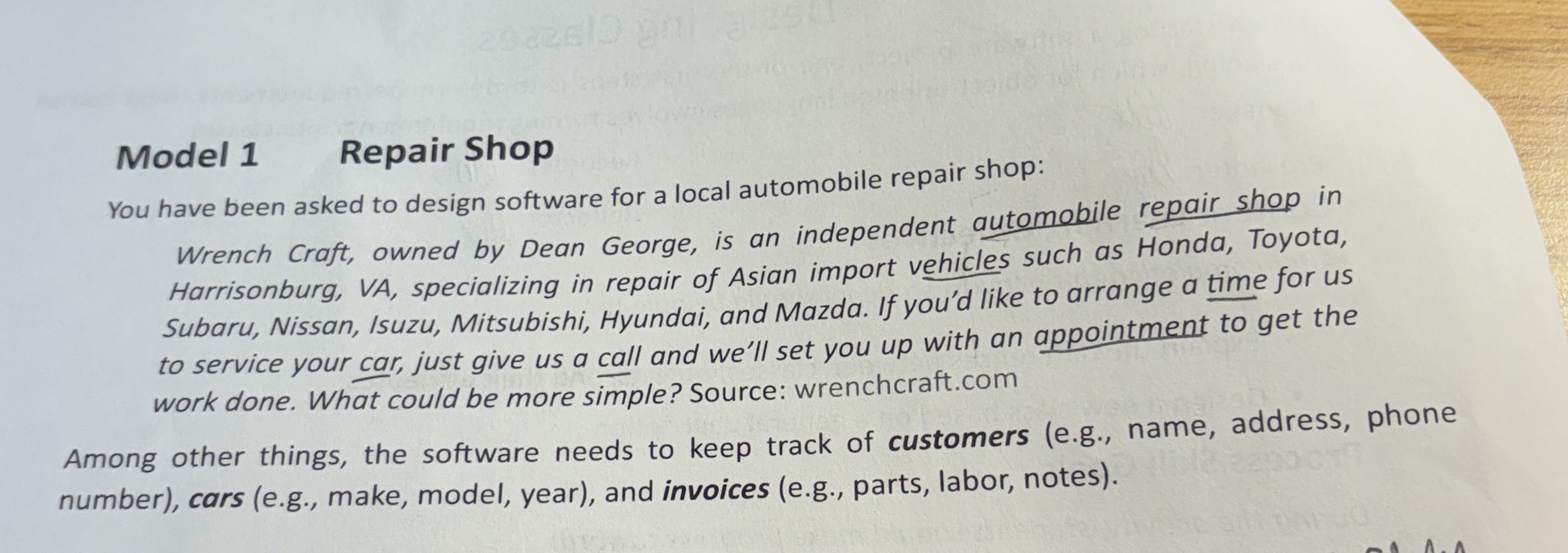 Solved Model 1 ﻿Repair ShopYou have been asked to design