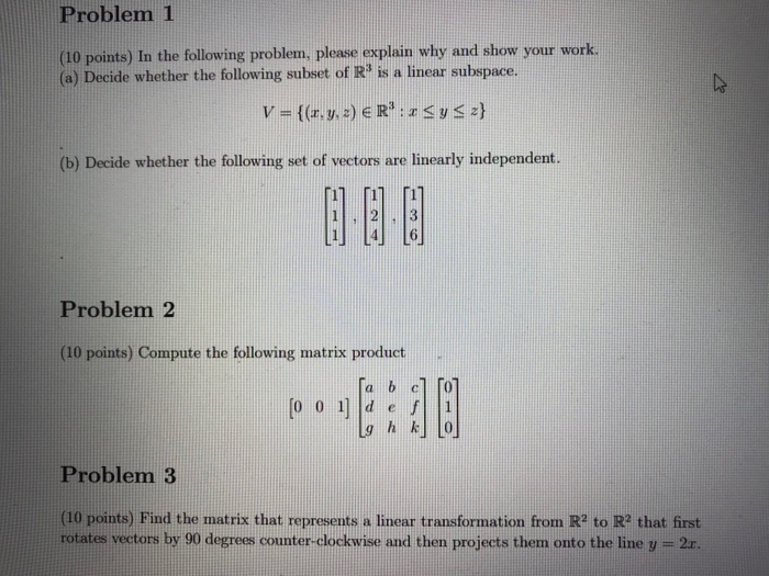 Solved Problem 1 (10 points) In the following problem, | Chegg.com