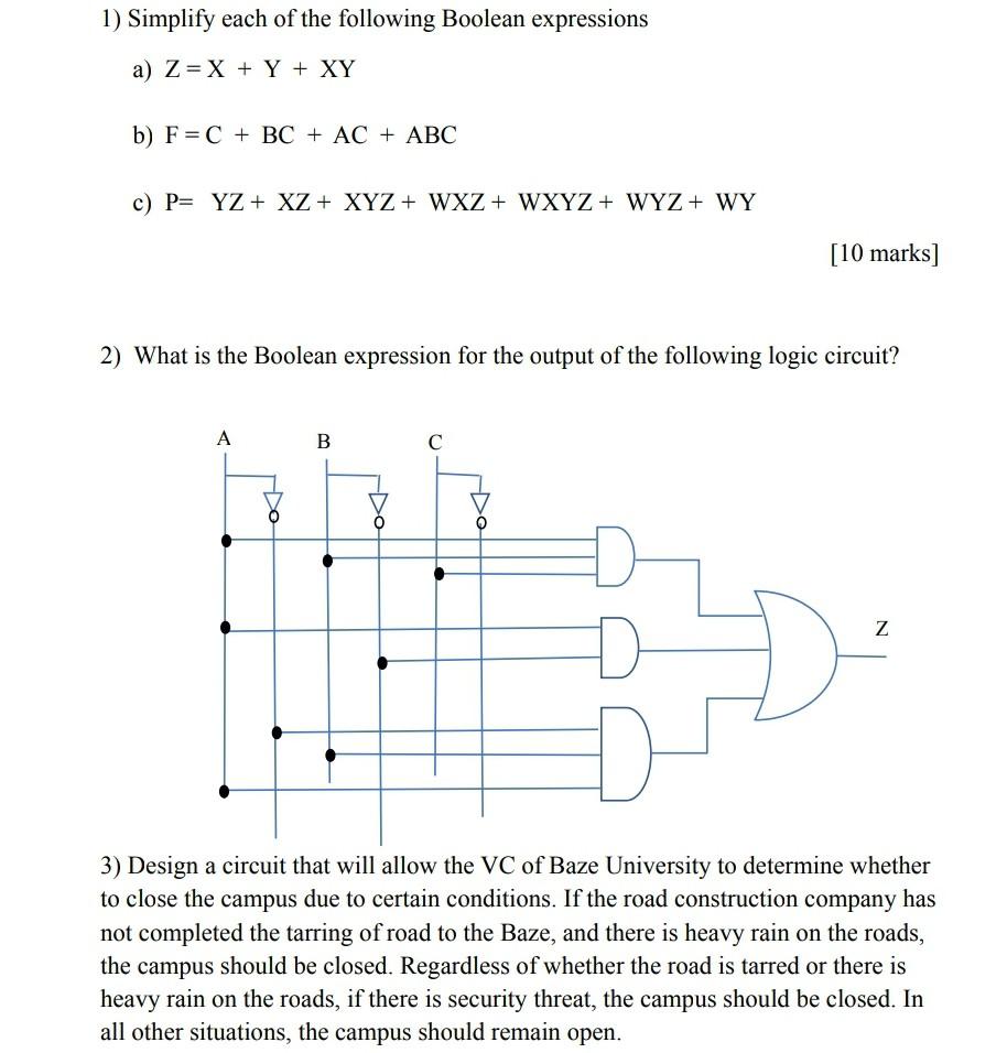 Solved 1) Simplify Each Of The Following Boolean Expressions | Chegg.com