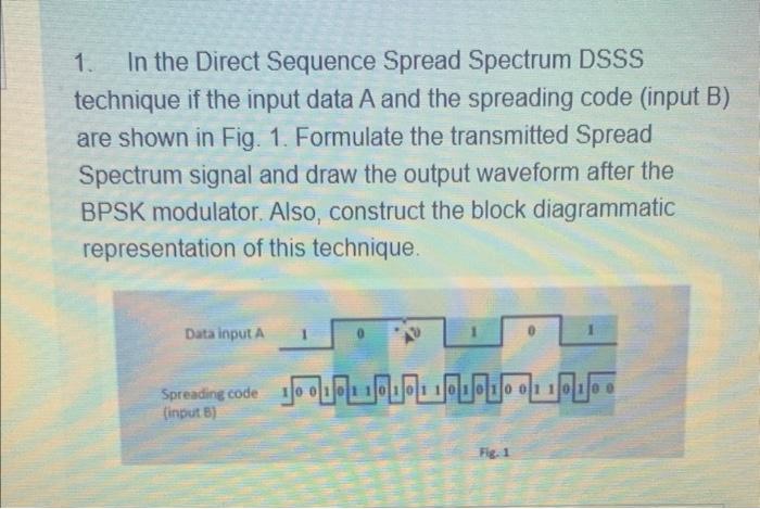 Solved 1. In the Direct Sequence Spread Spectrum DSSS | Chegg.com
