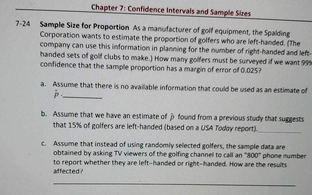 Solved Chapter 7 Confidence Intervals And Sample Sizes 7 24