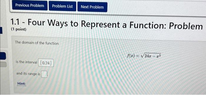 Solved 1.1 - Four Ways to Represent a Function: Problem (1 | Chegg.com