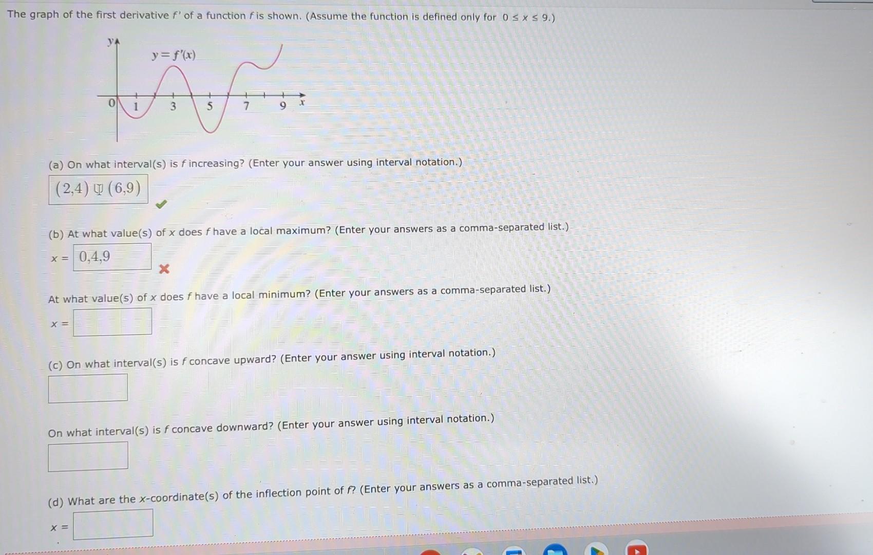 Solved (a) On what interval(s) is f increasing? (Enter your | Chegg.com