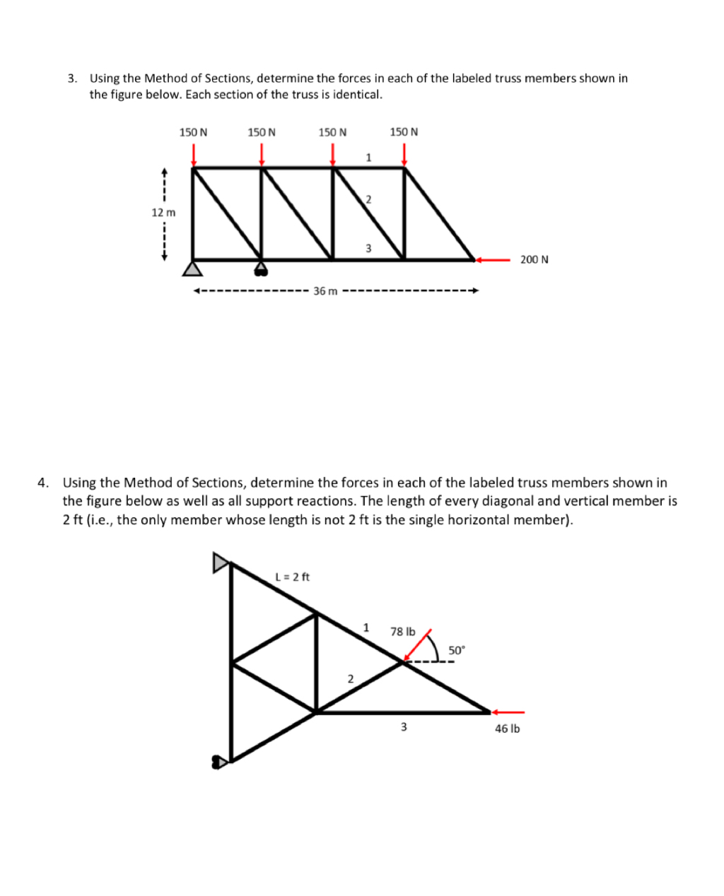 Solved Using the Method of Sections, determine the forces in | Chegg.com