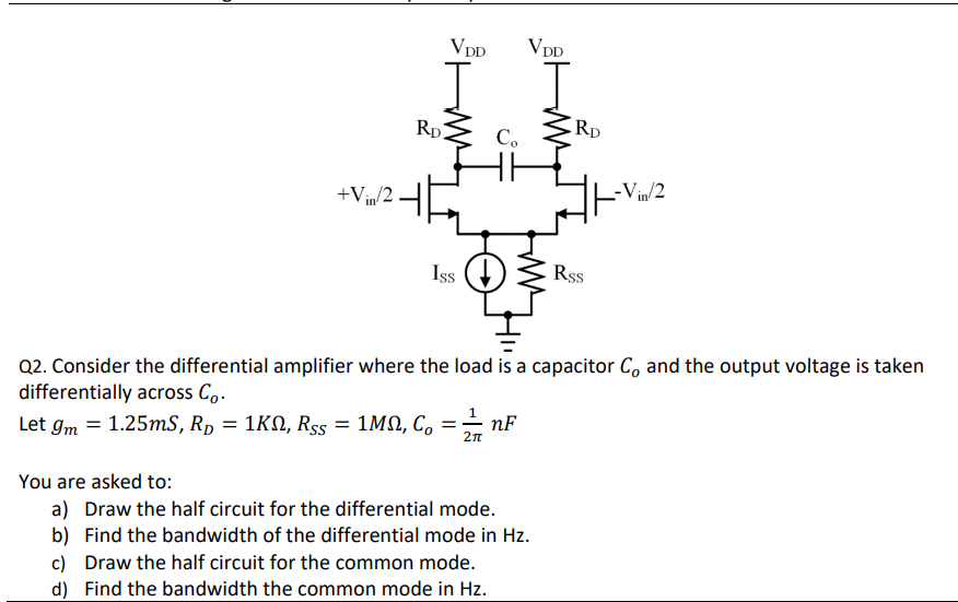 Solved Q2. ﻿Consider the differential amplifier where the | Chegg.com