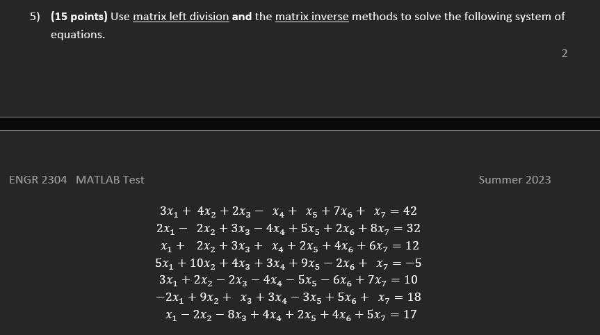 Matlab Exams Solved ENGR 2304 MATLAB TestSummer | Chegg.com