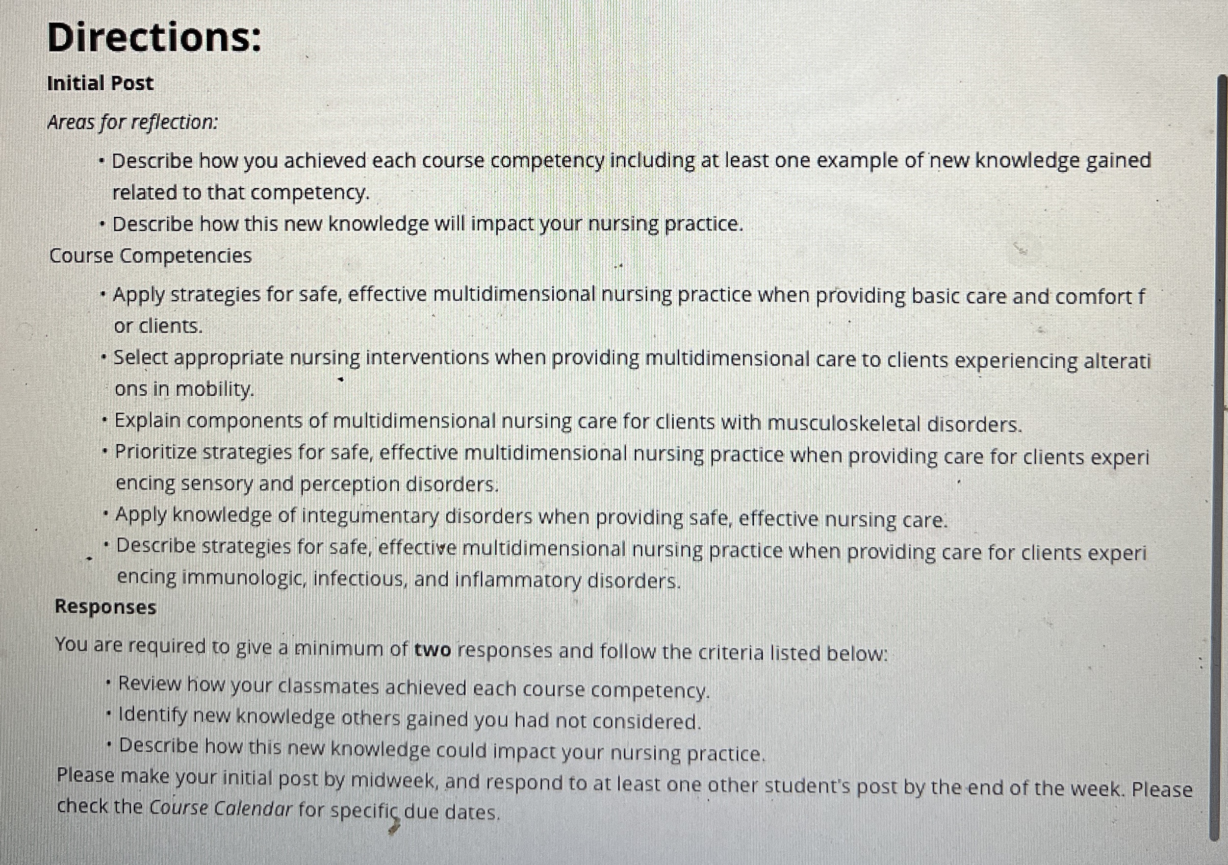 Solved Directions:Initial PostAreas for reflection:Describe | Chegg.com