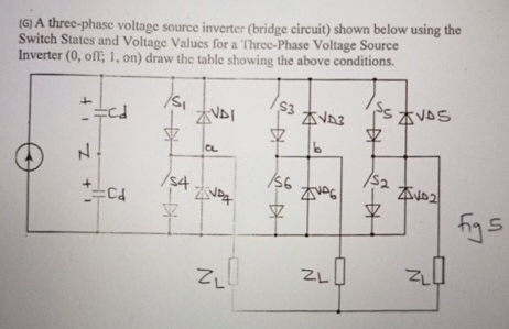 Solved (G) ﻿A three-phase voltage source inverter (bridge | Chegg.com