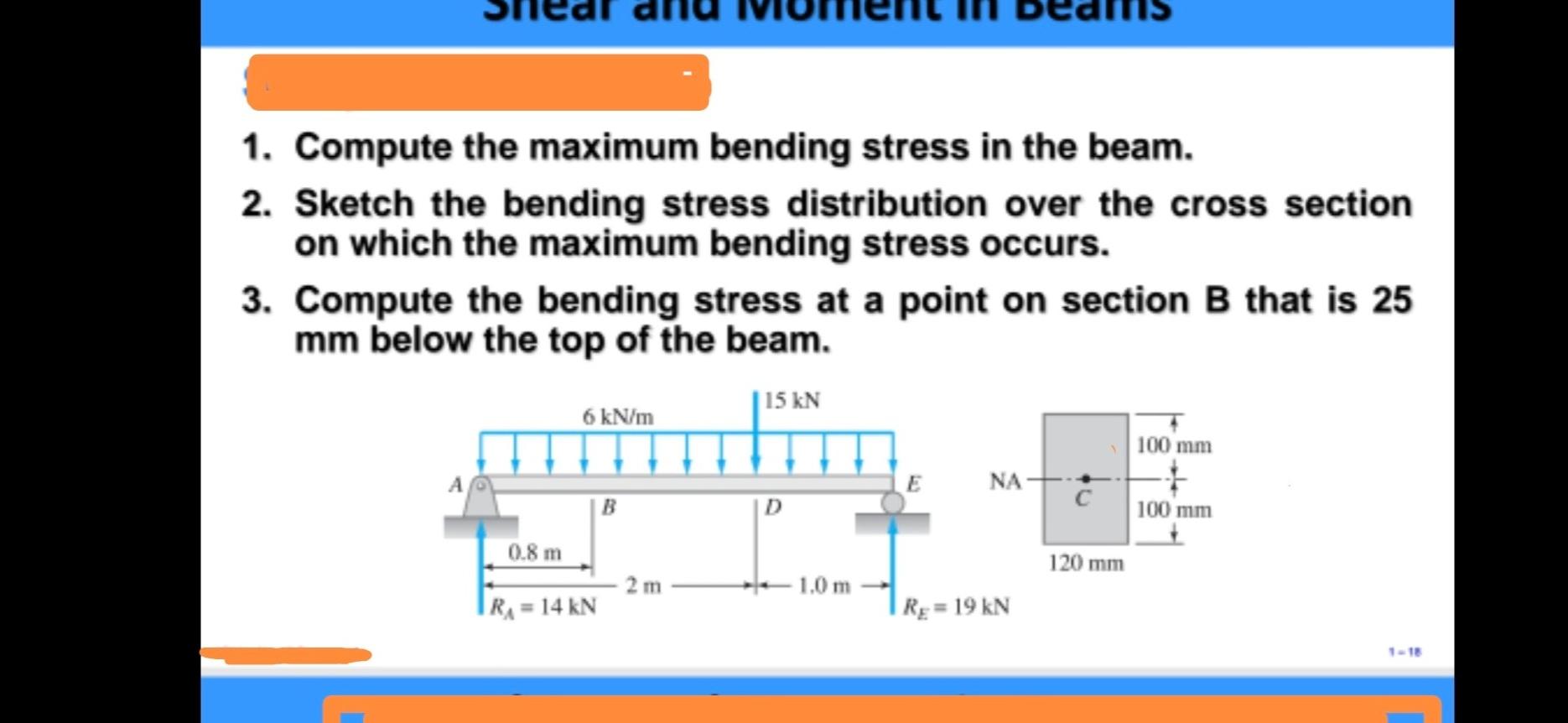 Solved 1. Compute The Maximum Bending Stress In The Beam. 2. | Chegg.com