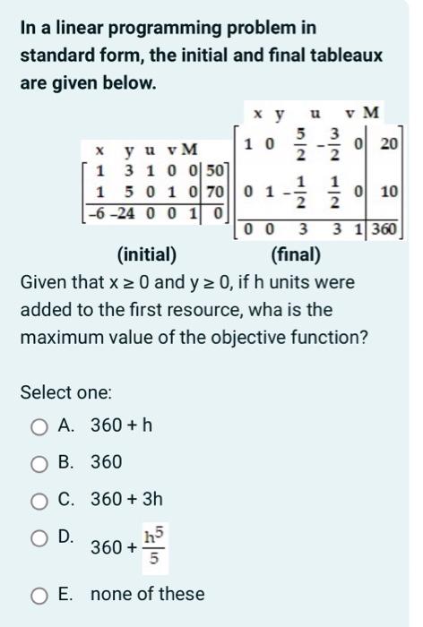 Solved In a linear programming problem in standard form, the | Chegg.com