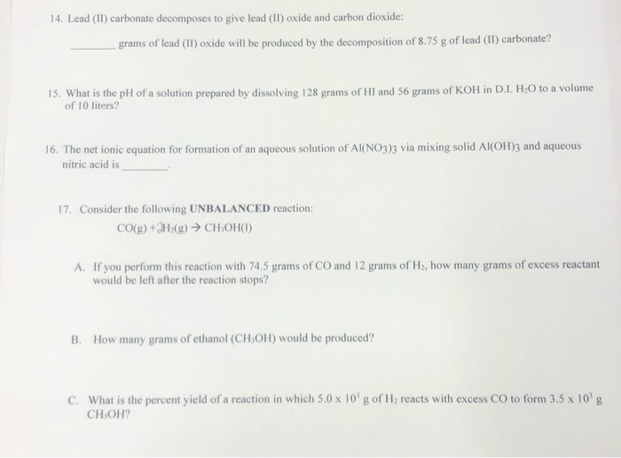Solved 14. Lead (11) carbonate to give lead