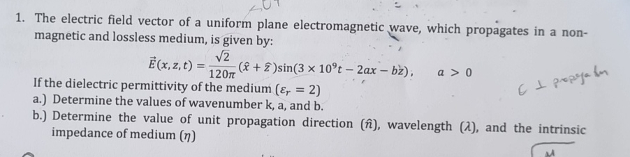 Solved The electric field vector of a uniform plane | Chegg.com