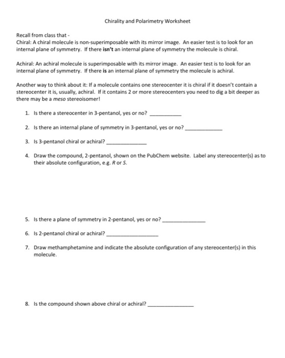 Solved Chirality and Polarimetry Worksheet Recall from class | Chegg.com