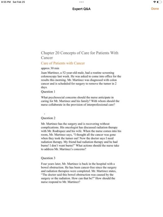 Solved Chapter 20 Concepts of Care for Patients With Cancer | Chegg.com
