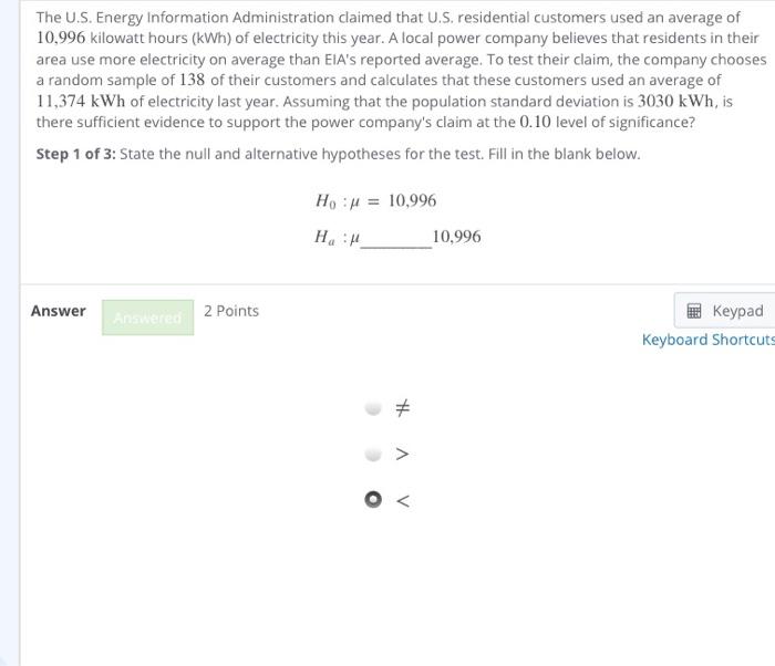 Solved The U.S. Energy Information Administration daimed