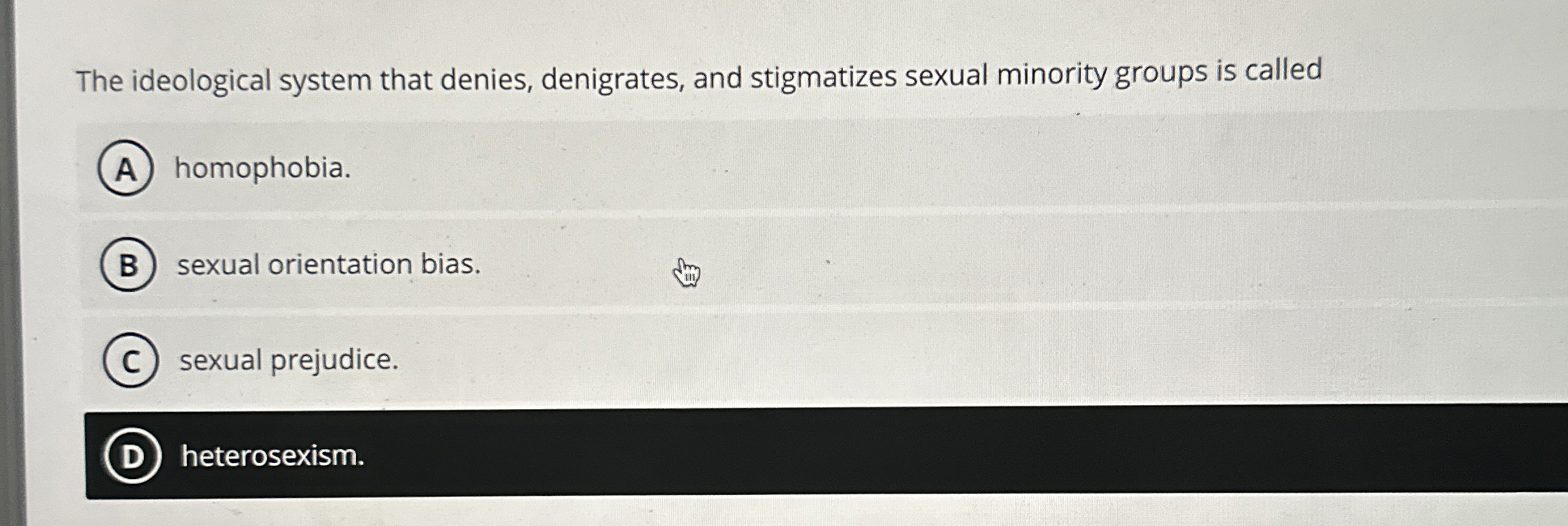 Solved The ideological system that denies, denigrates, and | Chegg.com