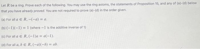 Solved Let R Be A Ring. Prove Each Of The Following. You May | Chegg.com