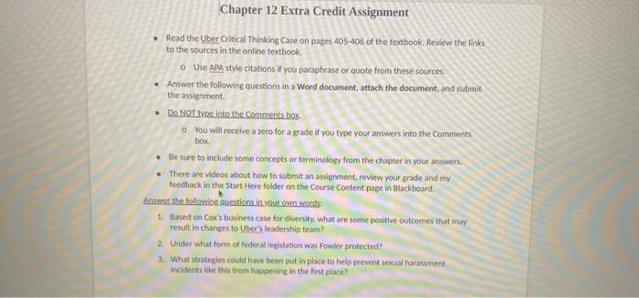 Chapter 11 Extra Credit Assignment • Read the appos | Chegg.com