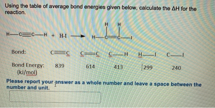 Solved Using The Table Of Average Bond Energies Given Below