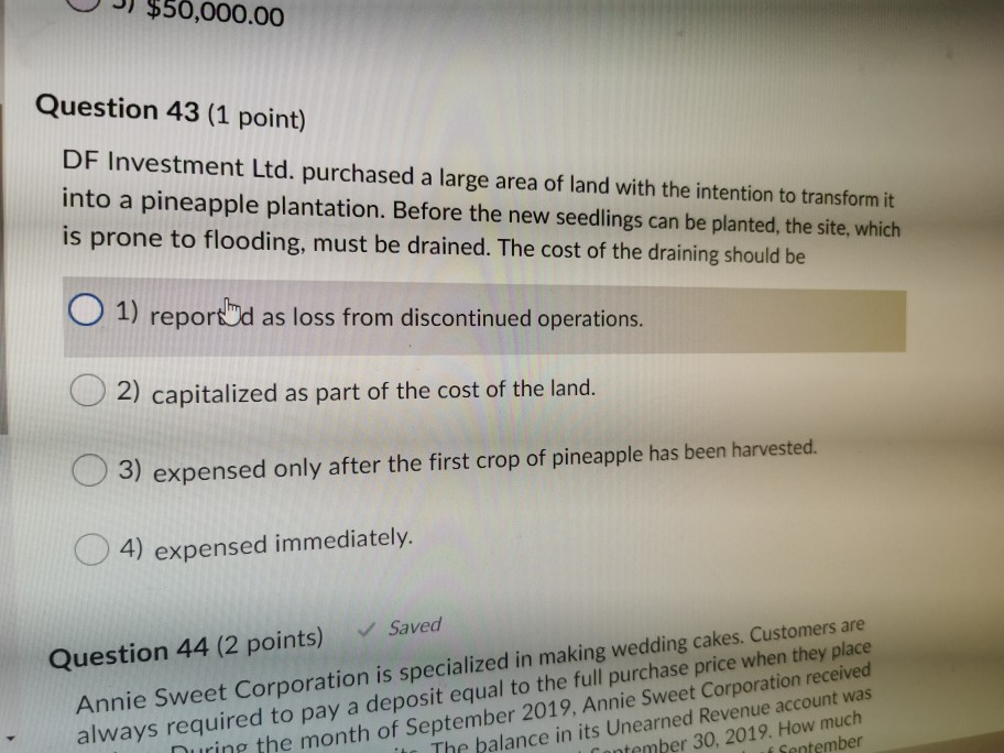 Solved 50,000.00 Question 43 (1 point) DF Investment Ltd.