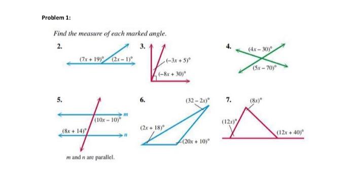 Solved Problem 1: Find the measure of each marked angle. 2. | Chegg.com