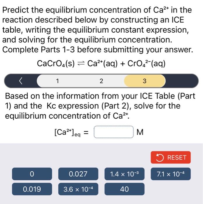 Solved Predict The Equilibrium Concentration Of Ca2+ In The | Chegg.com ...