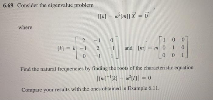Solved 6.69 Consider the eigenvalue problem where 2 [k] = k1 | Chegg.com