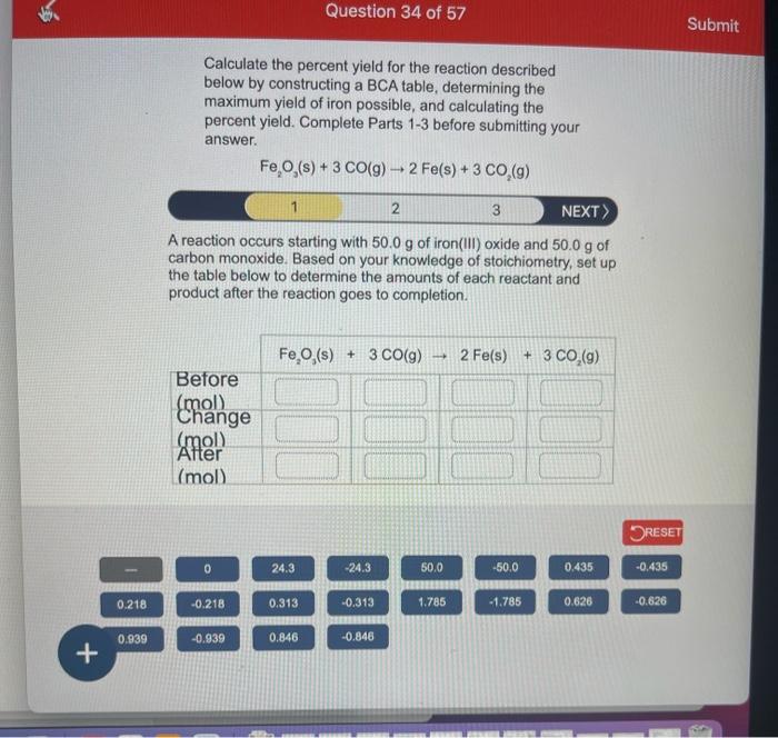 Solved Calculate The Percent Yield For The Reaction | Chegg.com