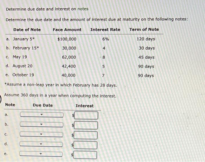 Solved Determine due date and interest on notes Determine | Chegg.com