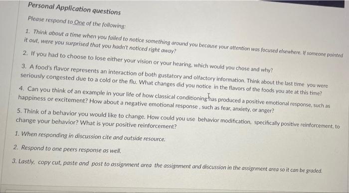 Solved Personal Application questions Please respond to One | Chegg.com