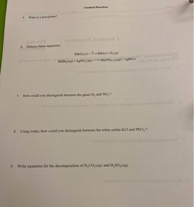 Solved 5. What is a precipitate? 6. Balance these equations: | Chegg.com image.