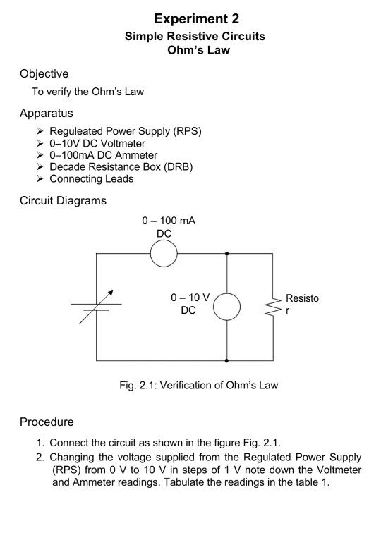 Solved Experiment 2 Simple Resistive Circuits Ohm's Law