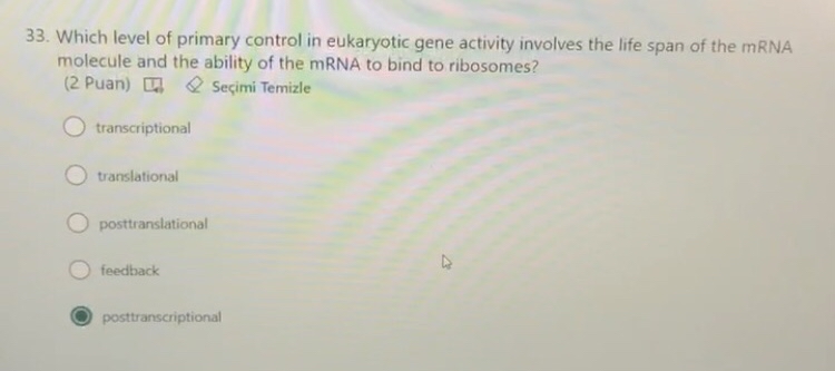 Solved Which level of primary control in eukaryotic gene | Chegg.com