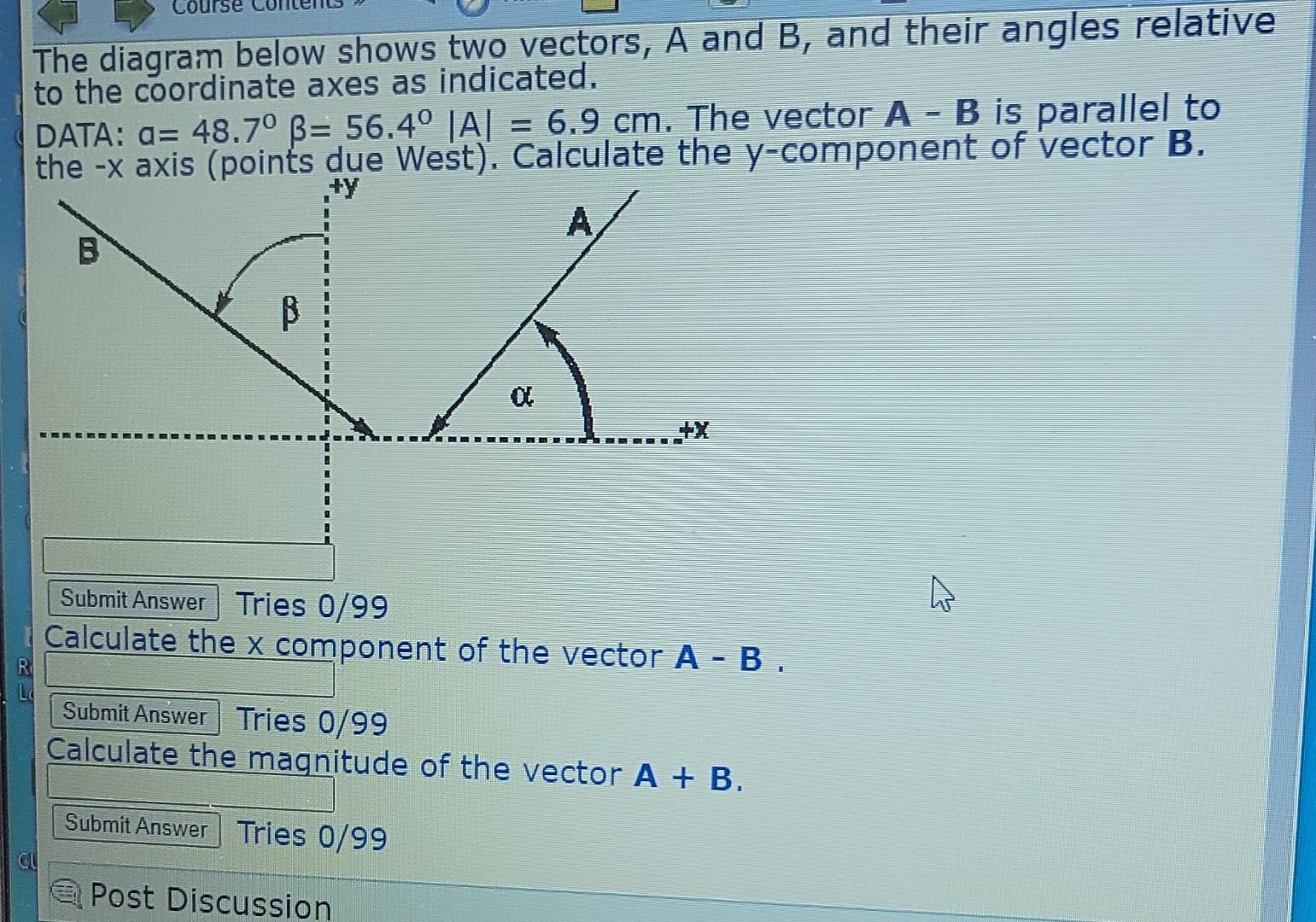 Solved The Diagram Below Shows Two Vectors, A And B, And | Chegg.com