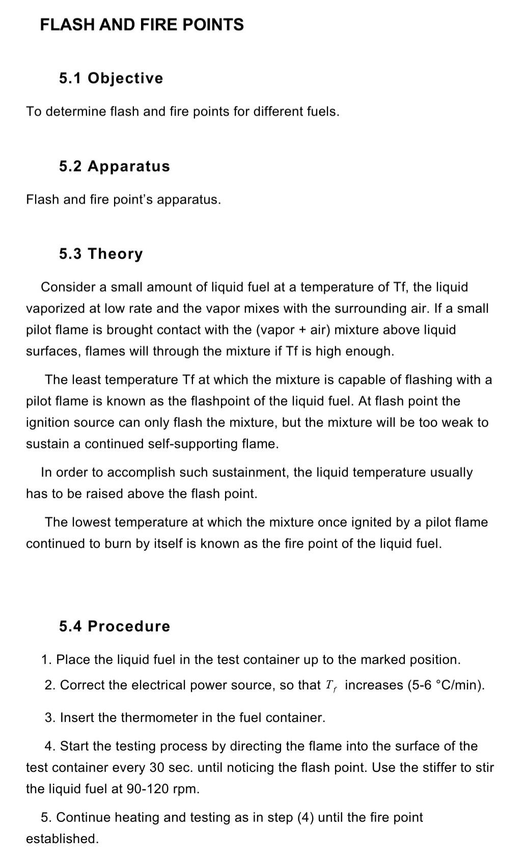 Solved FLASH AND FIRE POINTS 5.1 Objective To determine | Chegg.com