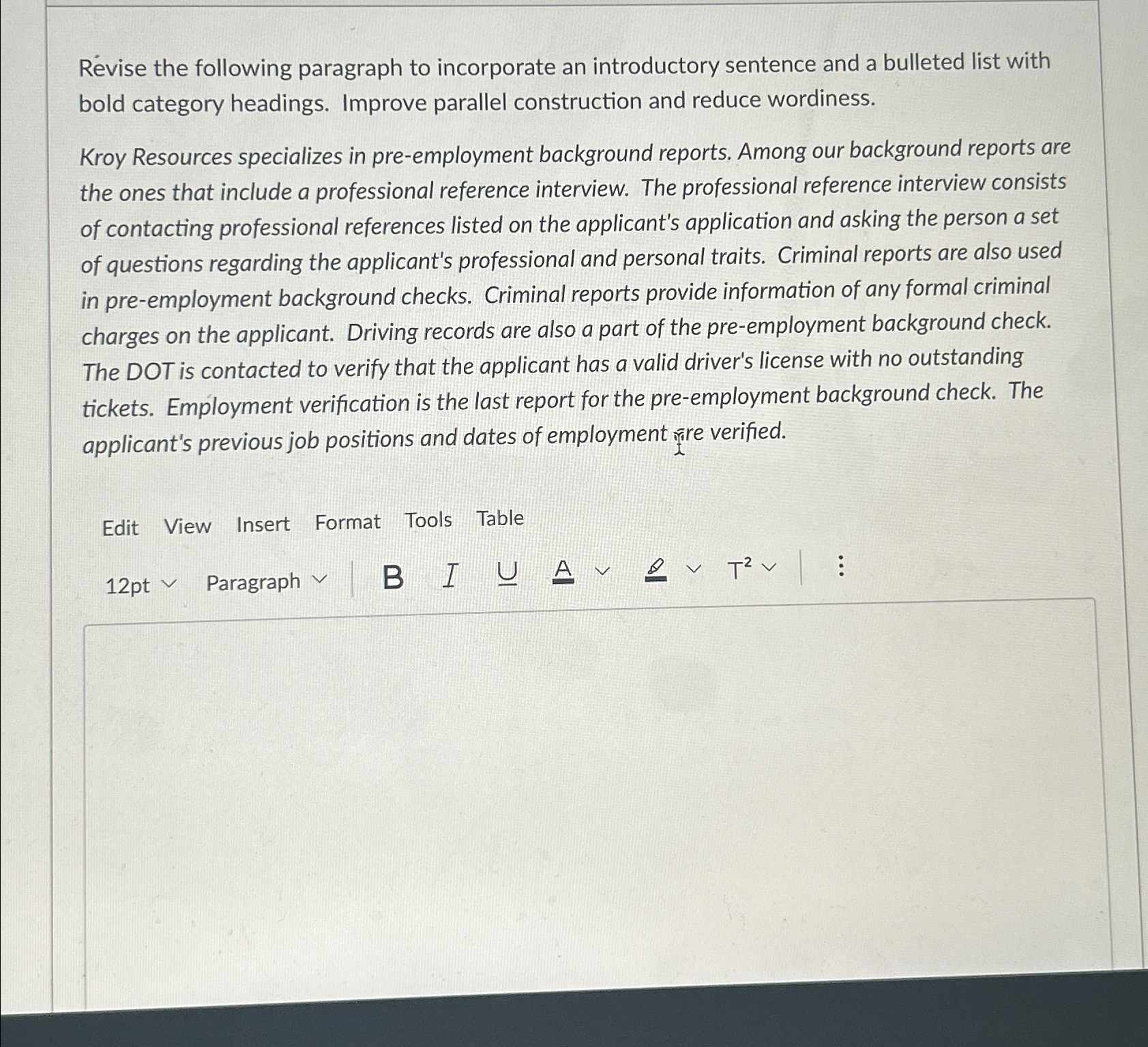 Solved Revise the following paragraph to incorporate an | Chegg.com