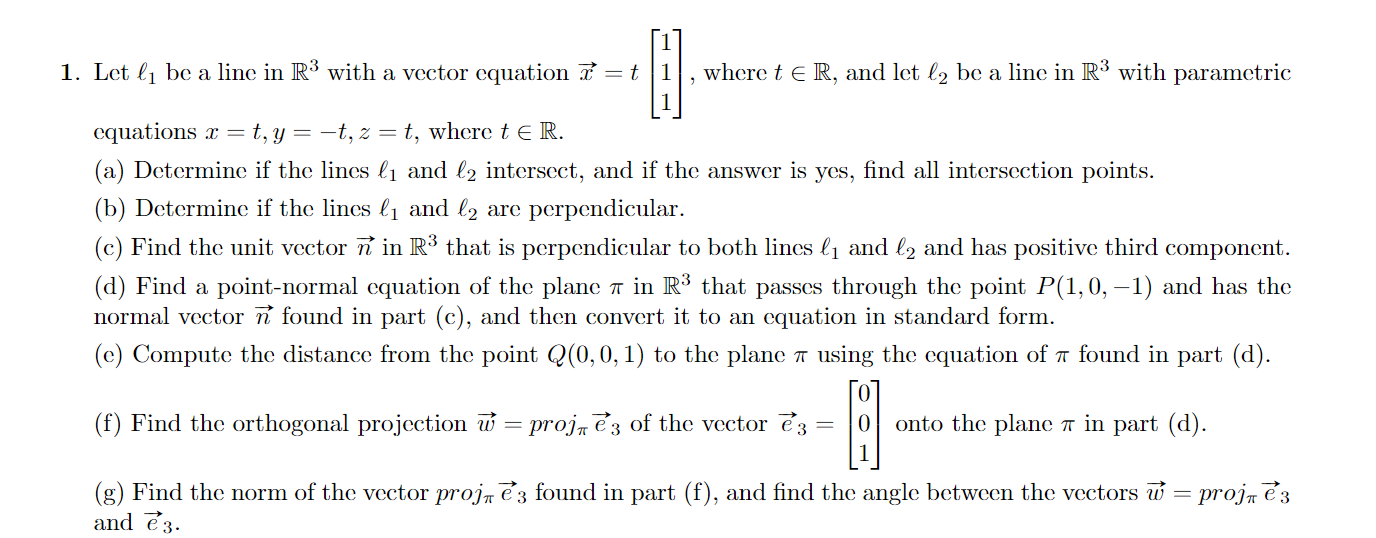 Solved Let l1 ﻿be a line in R3 ﻿with a vector equation | Chegg.com