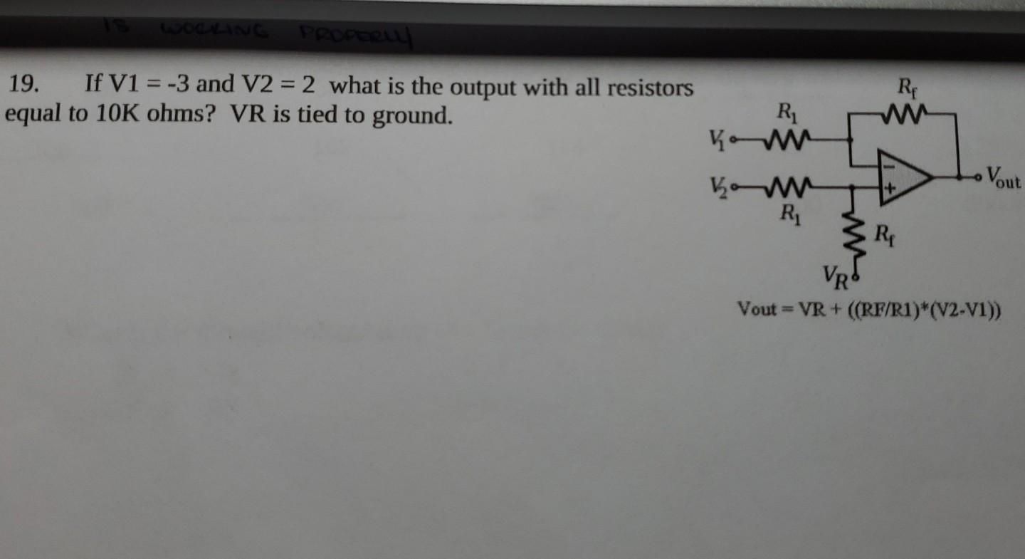 Solved Vout 19. If V1 = -3 and V2 = 2 what is the output | Chegg.com